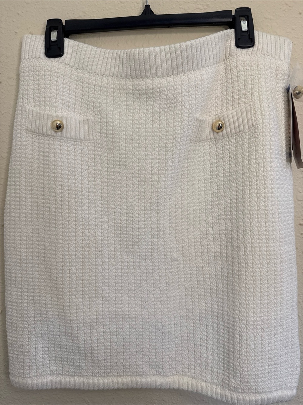 French Connection Cream Mini Skirt with Gold Button Accents